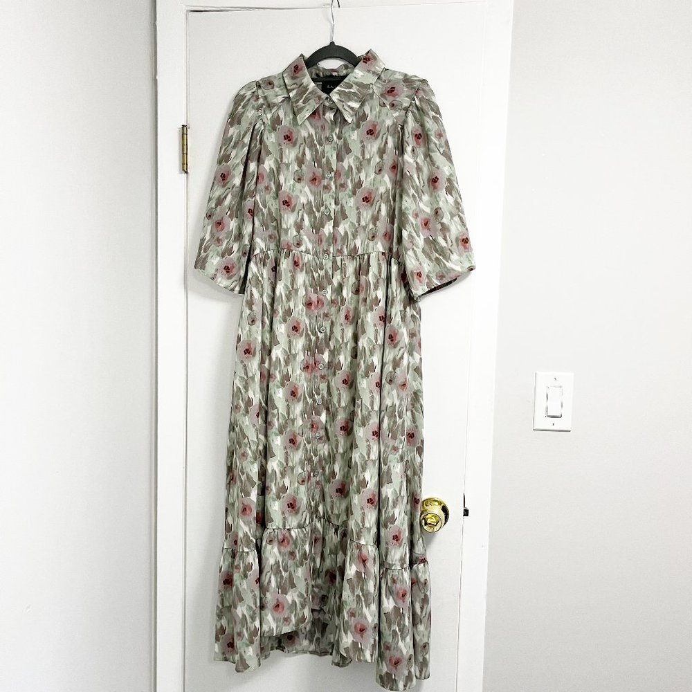 NWT Gracia Women's Floral Collared High Low Dress With Pockets